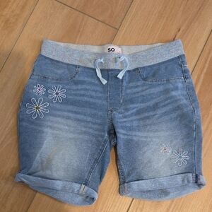 SO Light Blue Denim Shorts with Floral Embroidery